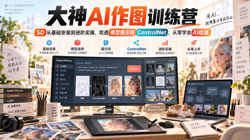 大神AI作图训练营,SD从基础安装到进阶实操,吃透模型提示词ControlNet,从零学会AI绘画-悟空知识星球