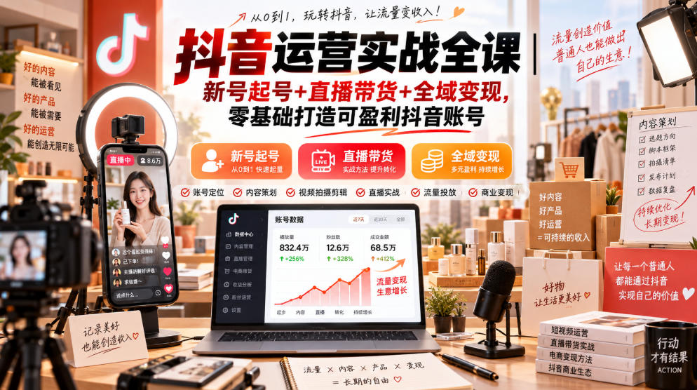 抖音运营实战全课｜新号起号+直播带货+全域变现，零基础打造可盈利抖音账号-悟空知识星球