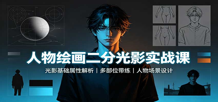 人物绘画二分光影实战课：光影基础属性解析，多部位带练，人物场景设计-悟空知识星球