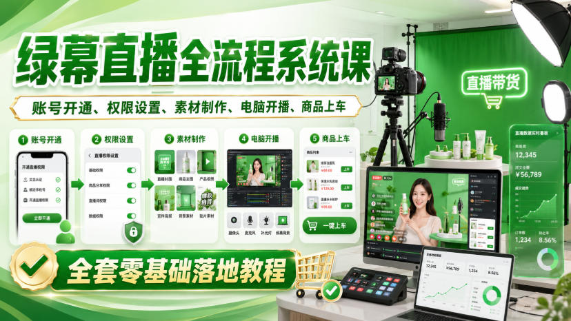 绿幕直播全流程系统课,账号开通、权限设置、素材制作、电脑开播、商品上车全套零基础落地教程-悟空知识星球