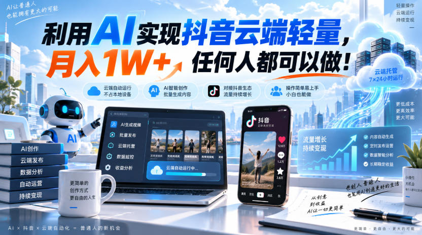 利用AI实现抖音云端轻量,月入1W+,任何人都可以做!【揭秘】-悟空知识星球