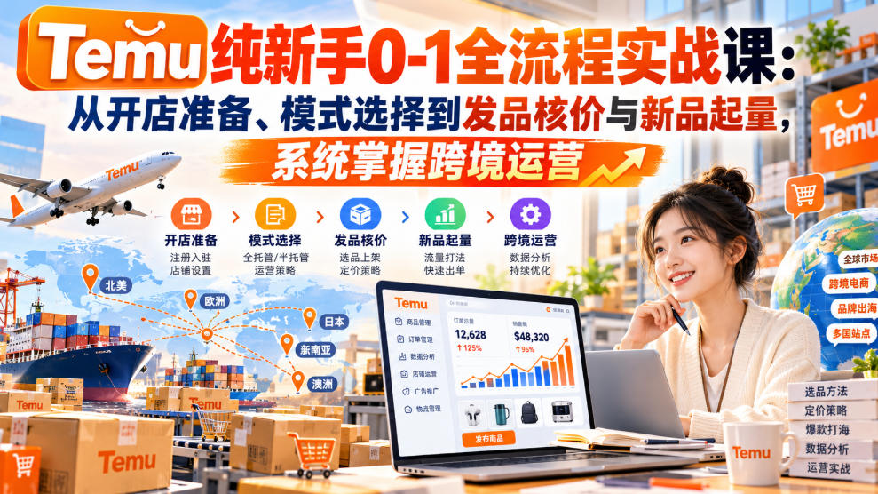 【无水印】Temu纯新手0-1全流程实战课:从开店准备、模式选择到发品核价与新品起量,系统掌握跨境运营-悟空知识星球