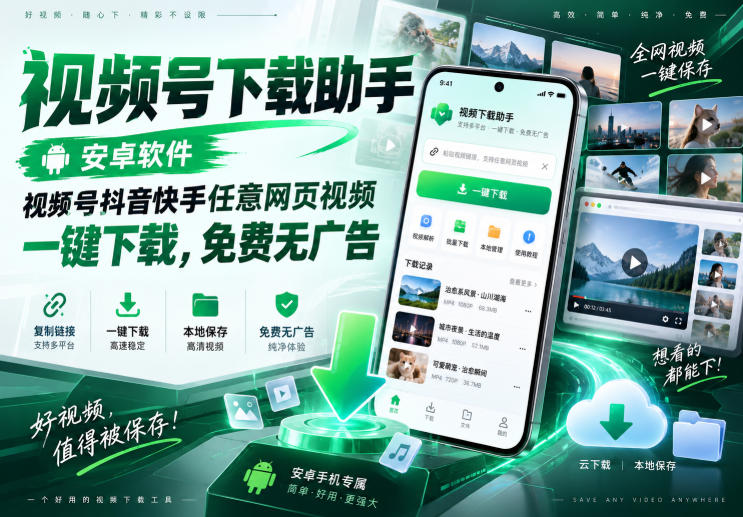视频号下载助手，安卓软件，视频号抖音快手任意网页视频，一键下载，免费无广告-悟空知识星球