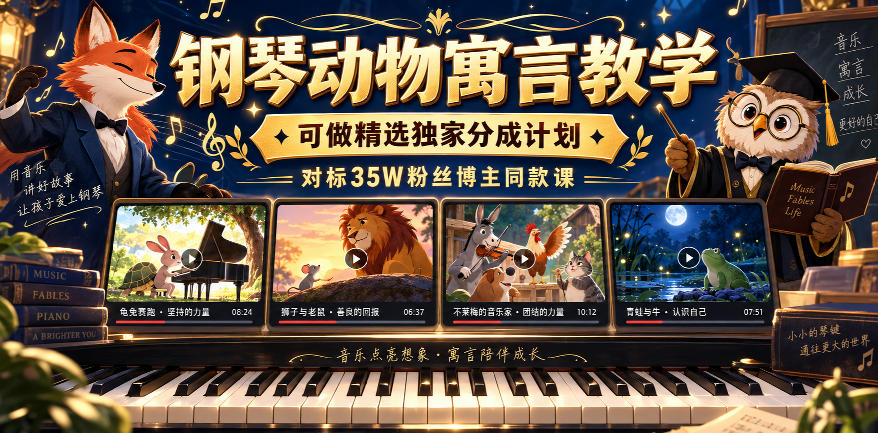 钢琴动物寓言教学,可做精选独家分成计划,对标35W粉丝博主同款课-悟空知识星球