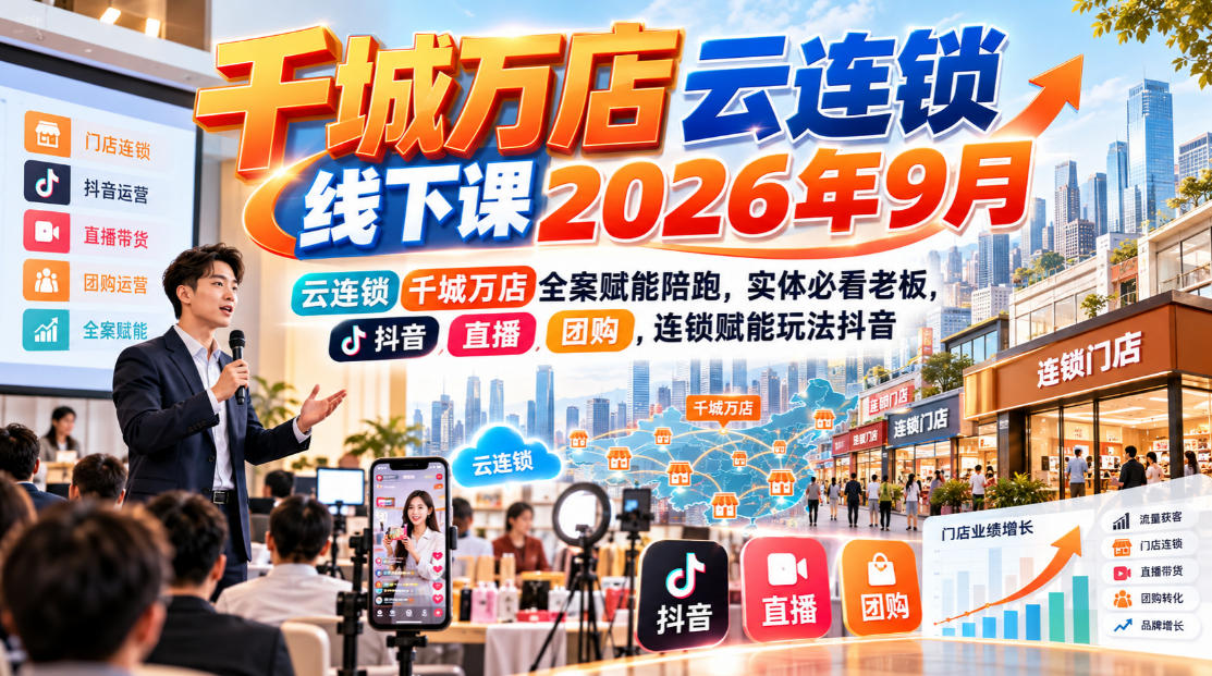 千城万店云连锁线下课2026年9月，云连锁千城万店全案赋能陪跑，实体必看老板，抖音，直播，团购，连锁赋能玩法抖音-悟空知识星球