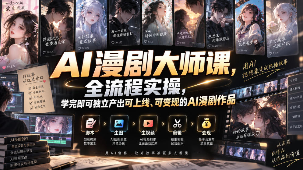 AI漫剧大师课,全流程实操,学完即可独立产出可上线、可变现的AI漫剧作品-悟空知识星球