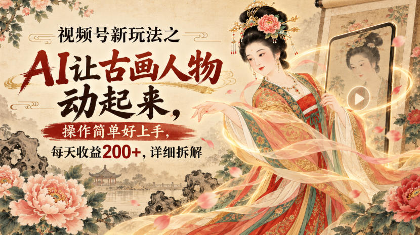 视频号新玩法之AI让古画人物动起来，操作简单好上手，每天收益200+，详细拆解-悟空知识星球