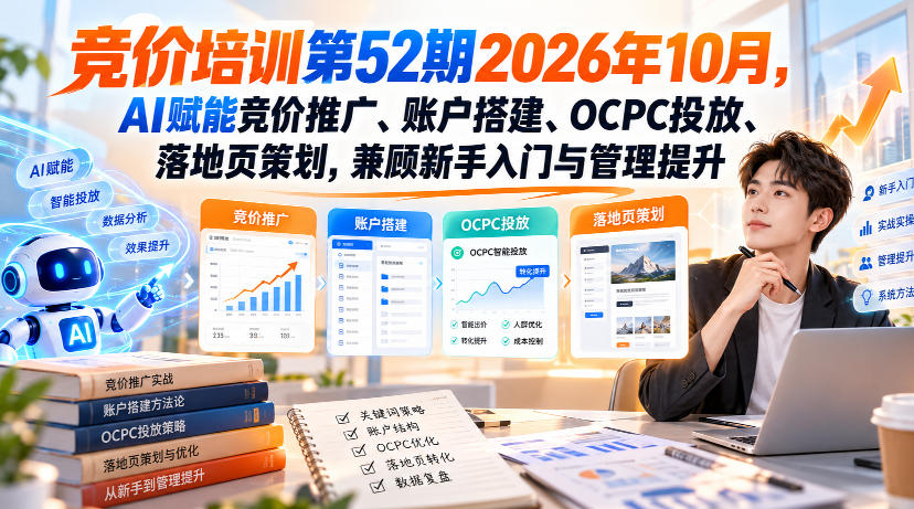 【无水印】竞价培训第52期2026年10月,AI赋能竞价推广、账户搭建、OCPC投放、落地页策划,兼顾新手入门与管理提升-悟空知识星球