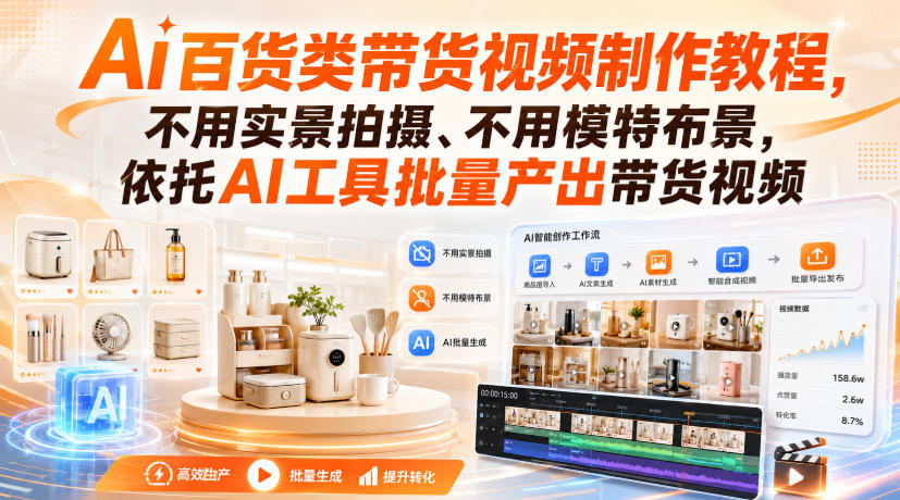 Ai百货类带货视频制作教程，不用实景拍摄、不用模特布景，依托AI工具批量产出带货视频-悟空知识星球
