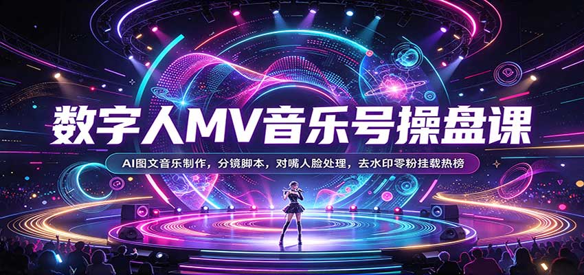 数字人MV音乐号操盘课:AI图文音乐制作,分镜脚本,对嘴人脸处理,去水印零粉挂载热榜-悟空知识星球