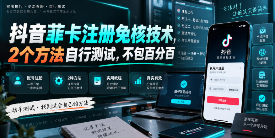 抖音菲卡注册免核技术,2个方法自行测试,不包百分百-悟空知识星球