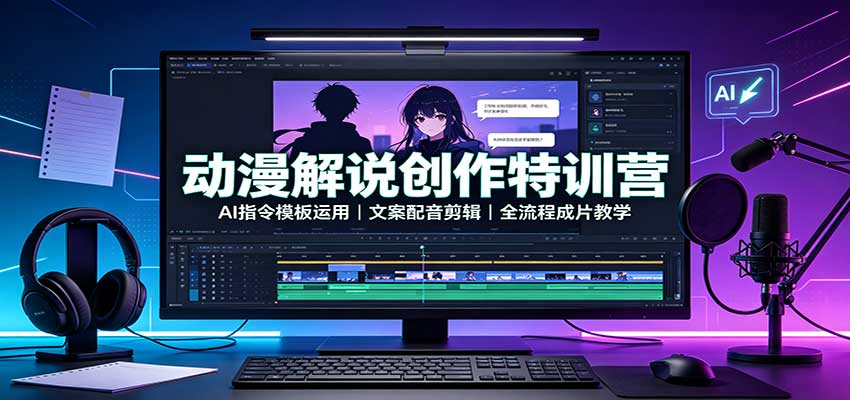 动漫解说创作特训营：AI指令模板运用，文案配音剪辑，全流程成片教学-悟空知识星球