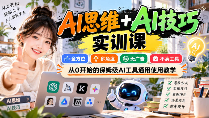 AI思维+AI技巧实训课,全方位、多角度、无广告、不卖工具,从0开始的保姆级AI工具通用使用教学-悟空知识星球