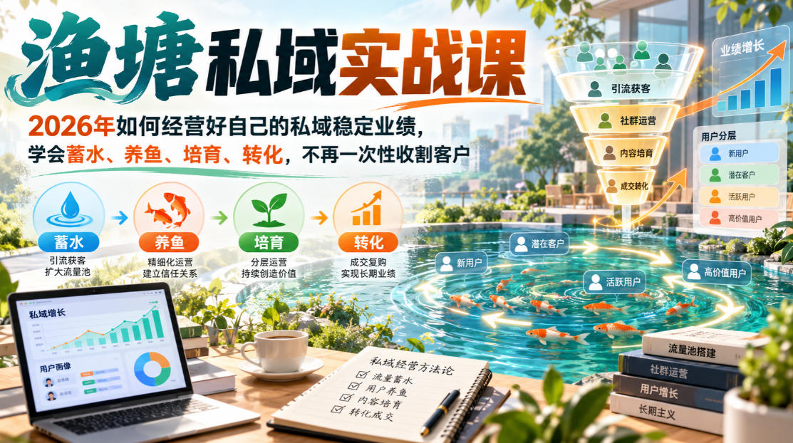 渔塘私域实战课，2026年如何经营好自己的私域稳定业绩，学会蓄水、养鱼、培育、转化，不再一次性收割客户-悟空知识星球
