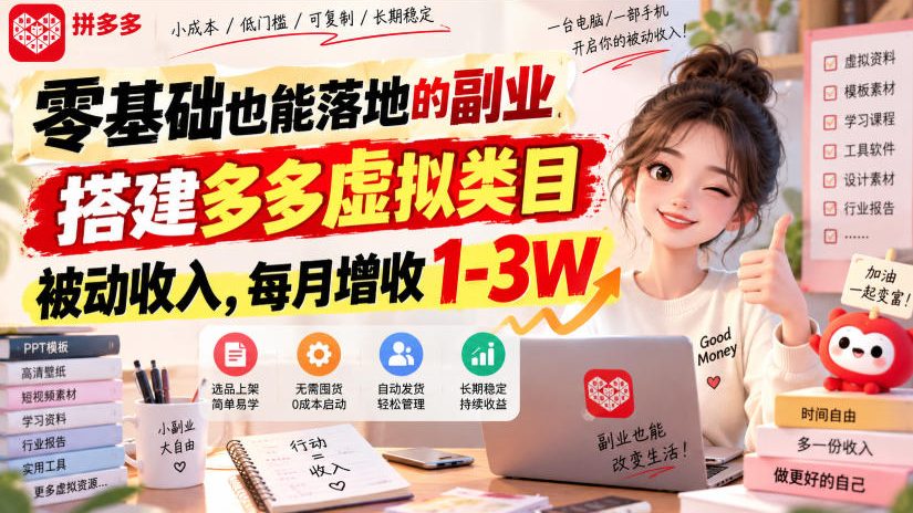 零基础也能落地的副业,搭建多多虚拟类目被动收入,每月增收1-3W【揭秘】-悟空知识星球