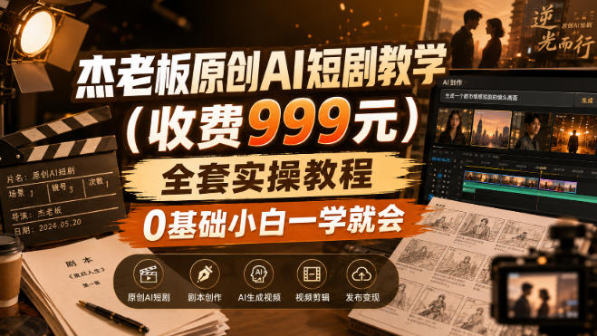 杰老板原创AI短剧教学(收费999元),全套实操教程,0基础小白一学就会,非搬运技术-悟空知识星球