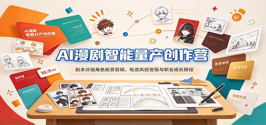 AI漫剧智能量产创作营:剧本分镜角色配音剪辑,吃透风控变现与职业成长路径-悟空知识星球
