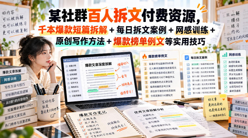 某社群百人拆文付费资源,千本爆款短篇拆解+每日拆文案例+网感训练+原创写作方法+爆款榜单例文等实用技巧(持续更新)-悟空知识星球