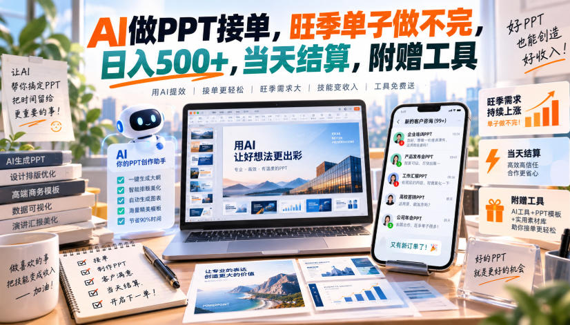 AI做PPT接单，旺季单子做不完，日入500+，当天结算，附赠工具【揭秘】-悟空知识星球