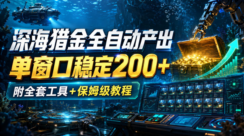 深海猎金全自动产出,单窗口稳定200+,附全套工具+保姆级教程【揭秘】-悟空知识星球