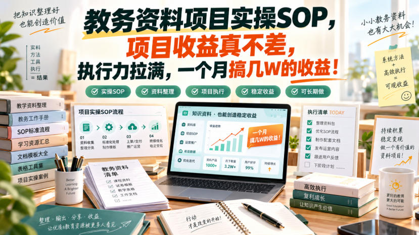 教务资料项目实操SOP,项目收益真不差,执行力拉满,一个月搞几W的收益-悟空知识星球