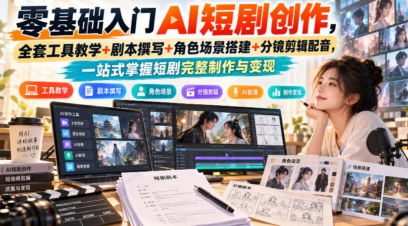 零基础入门AI短剧创作，全套工具教学+剧本撰写+角色场景搭建+分镜剪辑配音，一站式掌握短剧完整制作与变现-悟空知识星球