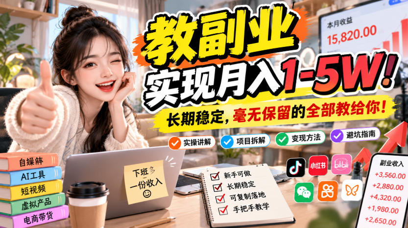 “教副业”实现月入1-5W!长期稳定,毫无保留的全部教给你!【揭秘】-悟空知识星球