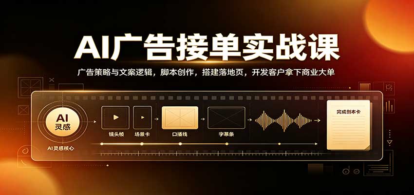 AI广告接单实战:广告策略与文案逻辑,脚本创作,搭建落地页,开发客户拿下商业大单-悟空知识星球