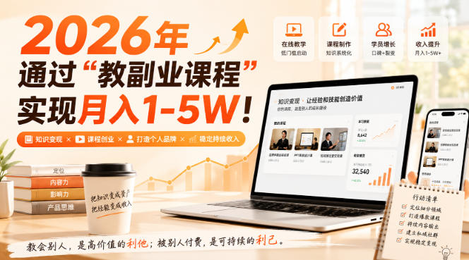 2026年通过“教副业课程”实现月入1-5W！毫无保留的全部教给你-悟空知识星球