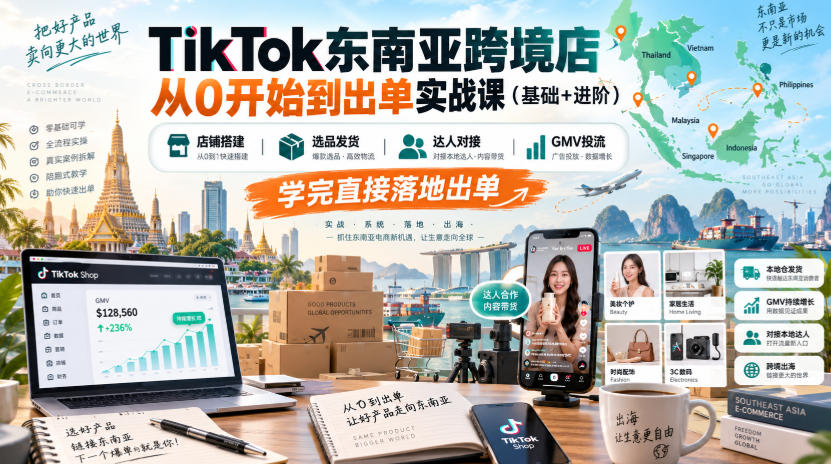 TikTok东南亚跨境店从0开始到出单实战课(基础+进阶),店铺搭建、选品发货、达人对接、GMV投流,学完直接落地出单-悟空知识星球