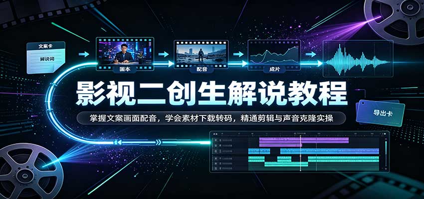 影视二创解说教程:掌握文案画面配音,学会素材下载转码,精通剪辑与声音克隆实操-悟空知识星球