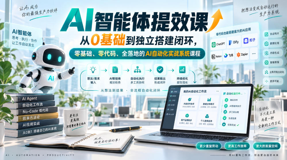 AI智能体提效课,从0基础到独立搭建闭环,零基础、零代码、全落地的AI自动化实战系统课程-悟空知识星球