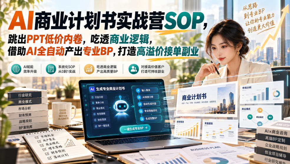 【无水印】AI商业计划书实战营SOP,跳出PPT低价内卷,吃透商业逻辑,借助AI全自动产出专业BP,打造高溢价接单副业-悟空知识星球