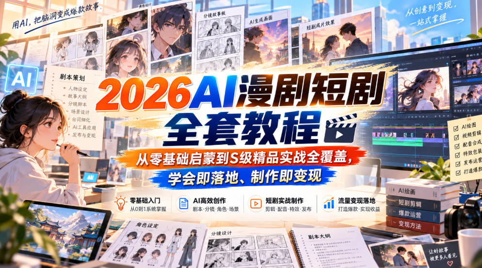 【无水印】2026AI漫剧短剧全套教程,从零基础启蒙到S级精品实战全覆盖,学会即落地、制作即变现-悟空知识星球