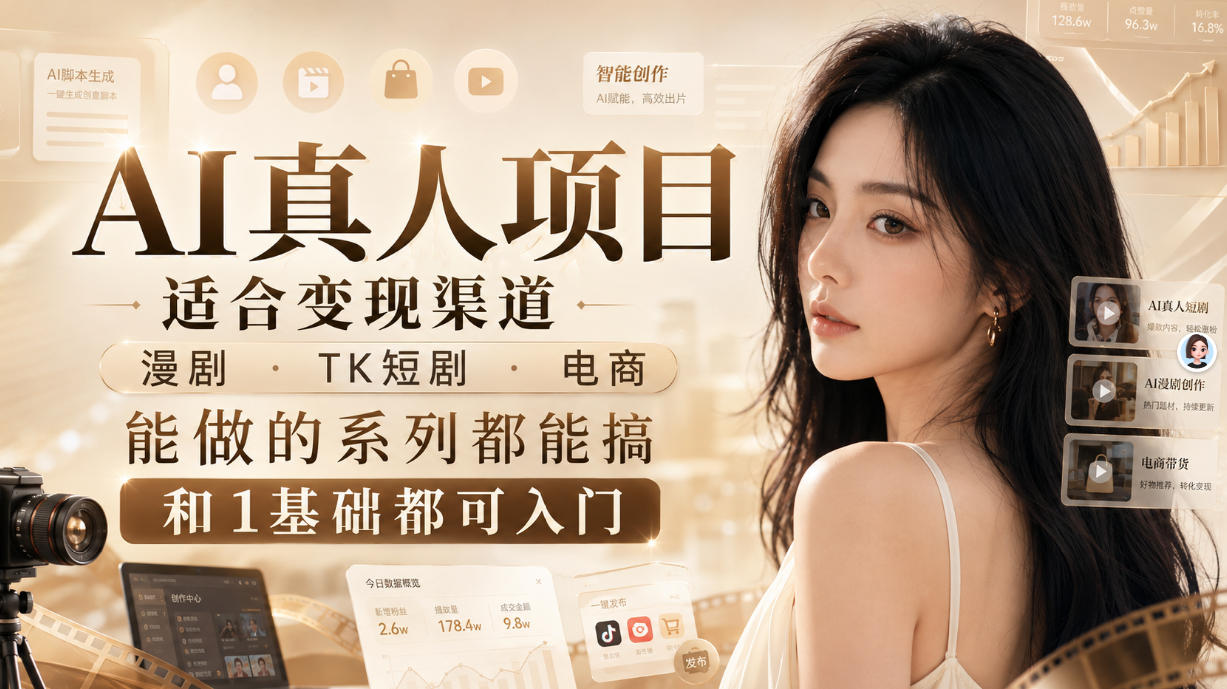 AI真人项目，适合变现渠道，漫剧，TK短剧，电商，能做的系列都能搞，0和1基础都可入门-悟空知识星球