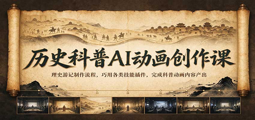 历史科普AI动画创作课:理史游记制作流程,巧用各类技能插件,完成科普动画内容产出-悟空知识星球