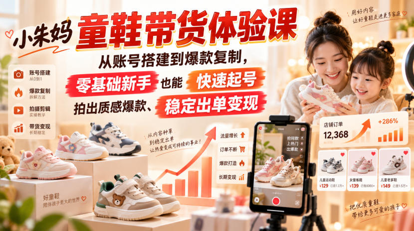 小朱妈童鞋带货体验课,从账号搭建到爆款复制,零基础新手也能快速起号、拍出质感爆款、稳定出单变现-悟空知识星球