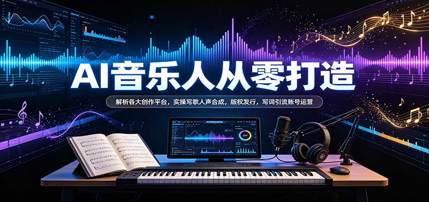 AI音乐人从零打造:解析各大创作平台,实操写歌人声合成,版权发行,写词引流账号运营-悟空知识星球