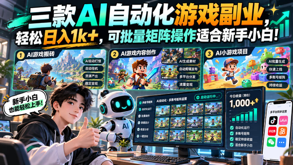 三款AI自动化游戏副业,轻松日入1k+,可批量矩阵操作适合新手小白!【揭秘】-悟空知识星球