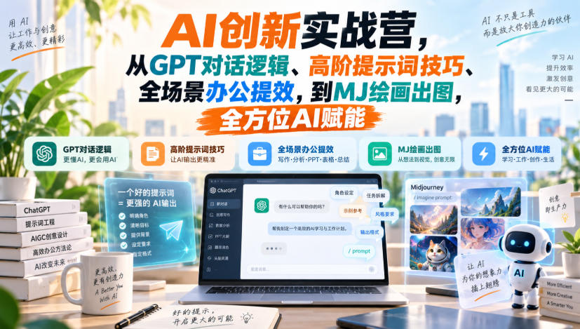 AI创新实战营,从GPT对话逻辑、高阶提示词技巧、全场景办公提效,到MJ绘画出图,全方位AI赋能-悟空知识星球