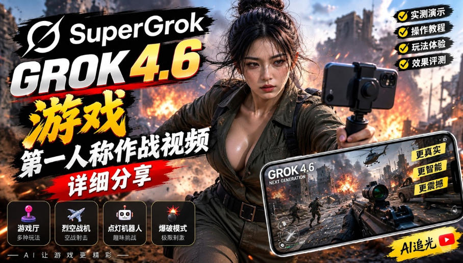 Grok 4.6也能做游戏？第一人称作战视频实测｜玩法详细讲解-悟空知识星球