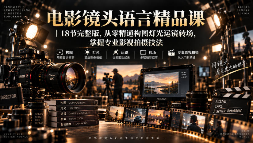 电影镜头语言精品课|18节完整版,从零精通构图灯光运镜转场,掌握专业影视拍摄技法-悟空知识星球