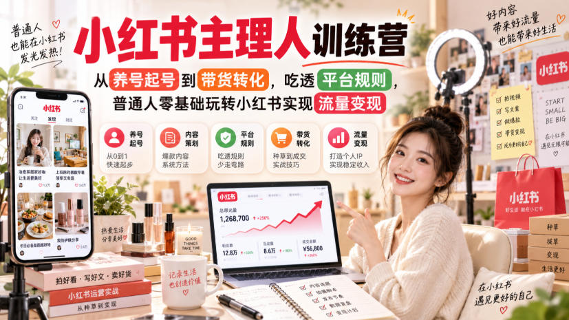 小红书主理人训练营，从养号起号到带货转化，吃透平台规则，普通人零基础玩转小红书实现流量变现-悟空知识星球