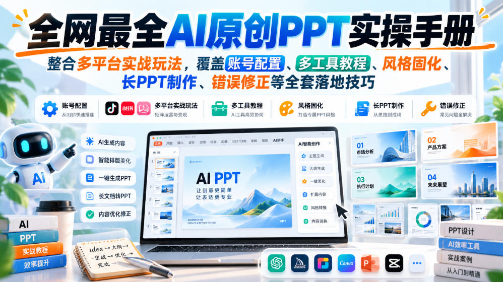 全网最全AI原创PPT实操手册,整合多平台实战玩法,覆盖账号配置、多工具教程、风格固化、长PPT制作、错误修正等全套落地技巧-悟空知识星球