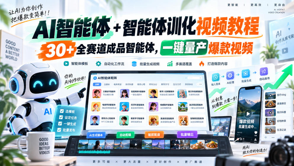 AI智能体+智能体训化视频教程,30+全赛道成品智能体,一键量产爆款视频-悟空知识星球
