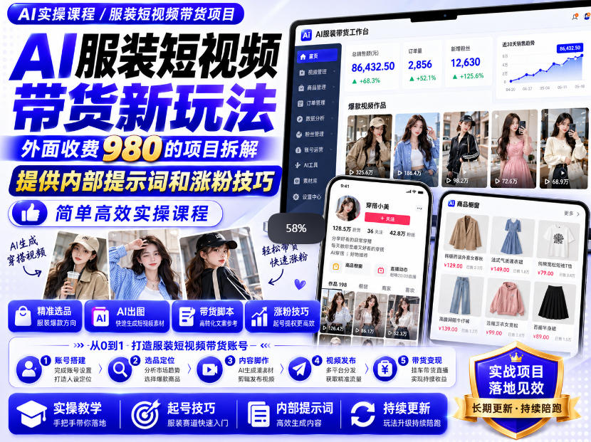 外面收费980AI快手带货系统课程,内部课程首次外放,操作简单高效,一分钟一条爆款视频-悟空知识星球