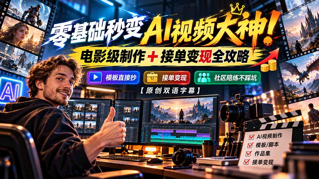 （20897期）零基础秒变AI视频大神！电影级制作 + 接单变现全攻略，模板直接抄，社区陪练不踩坑【原创双语字幕】-悟空知识星球