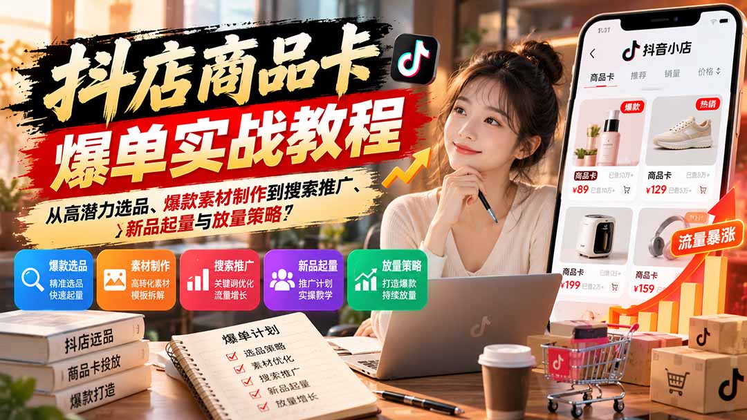 (21148期)抖店商品卡爆单实战教程:从高潜力选品、爆款素材制作到搜索推广、新品起量与放量策略-悟空知识星球