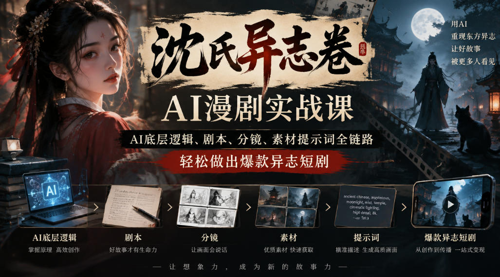 沈氏异志卷AI漫剧实战课｜AI底层逻辑、剧本、分镜、素材提示词全链路，轻松做出爆款异志短剧-悟空知识星球