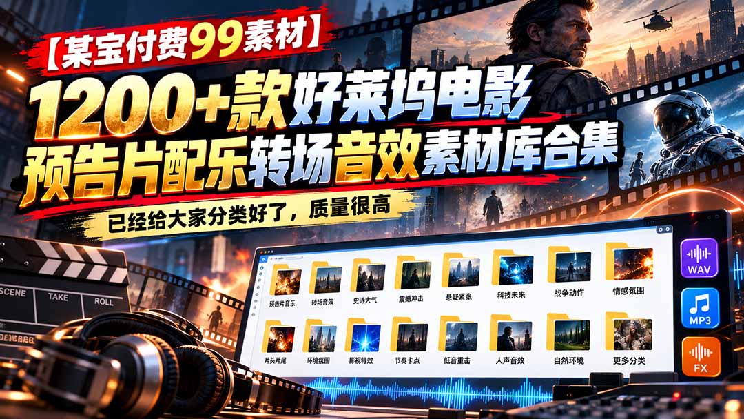 (20797期)【某宝付费99素材】1200+款好莱坞电影预告片配乐转场音效素材库合集-悟空知识星球